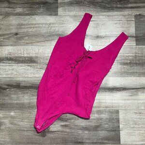 PS PACSUN Basics Front Tie Sleeveless Tank Bodysuit Pink NWT Size M